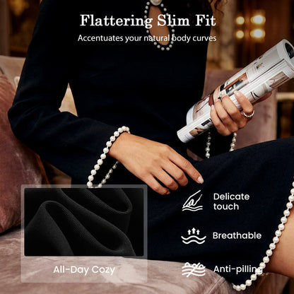 🔥 60% OFF! ✨ Women’s Short Faux Pearl-Trim Keyhole Sheath Dress – Slim-Fit Elegance with Flared Sleeves & Timeless Black 💎🖤