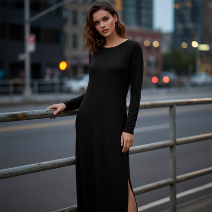 📢 60% OFF!! ⏰ Women's Long Sleeve T-Shirt Maxi Dress – Side Pockets, Side Slit & 7 Versatile Colors for Effortless Style! 🌸