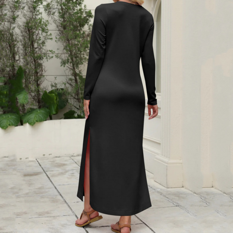 📢 60% OFF!! ⏰ Women's Long Sleeve T-Shirt Maxi Dress – Side Pockets, Side Slit & 7 Versatile Colors for Effortless Style! 🌸