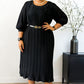 Women's 3/4 Sleeve Pleated Midi Dress with Belt