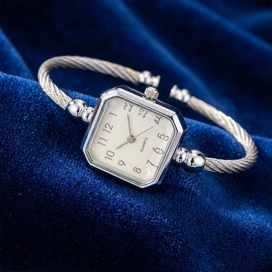 Chic Open-Cuff Bangle Watch with Square Dial