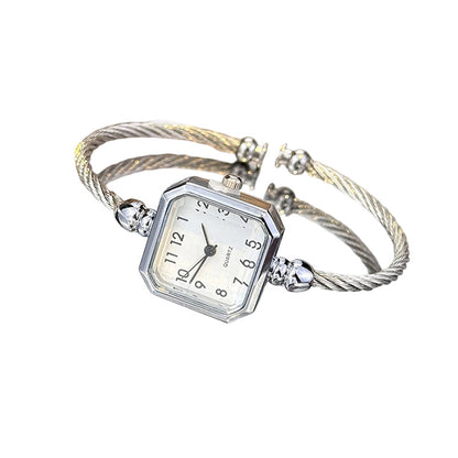 Chic Open-Cuff Bangle Watch with Square Dial