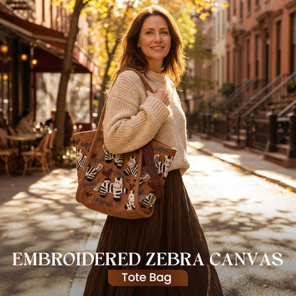 💖Embroidered Zebra Canvas Tote Bag