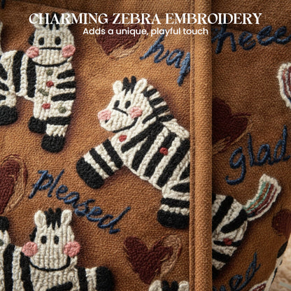 💖Embroidered Zebra Canvas Tote Bag
