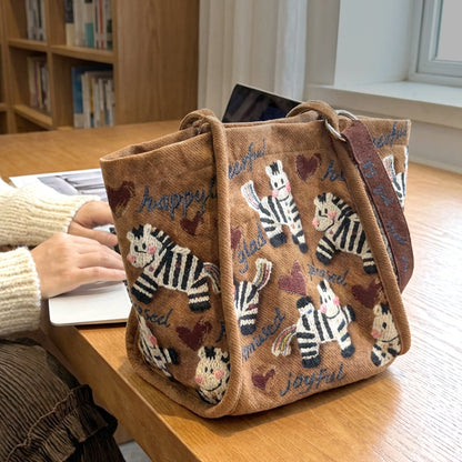 💖Embroidered Zebra Canvas Tote Bag