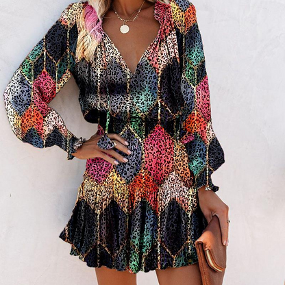 🌸 50% OFF! Women's V-Neck Long Sleeve Ruffle Hem Mini Dress