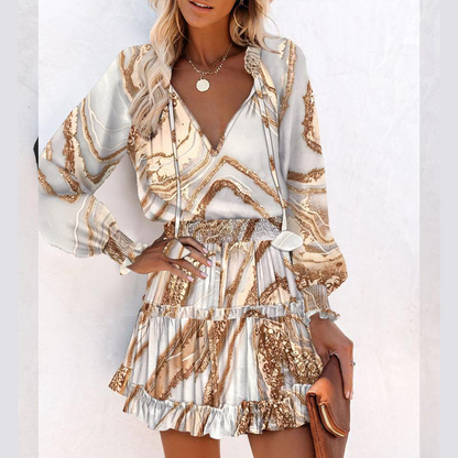 🌸 50% OFF! Women's V-Neck Long Sleeve Ruffle Hem Mini Dress