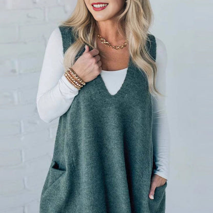 📢📢50% OFF !!!⏰Women's Loose-Fit V-Neck Sweater Vest with Pockets