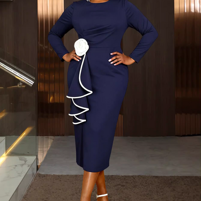 Elegant Round Neck Ruffle Bodycon Dress