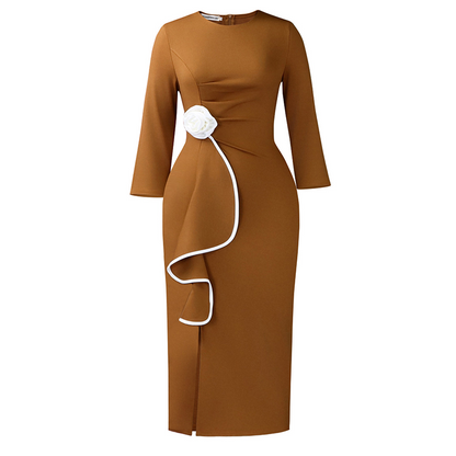 Elegant Round Neck Ruffle Bodycon Dress