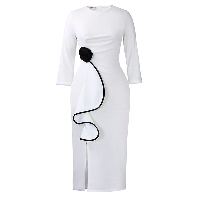 Elegant Round Neck Ruffle Bodycon Dress