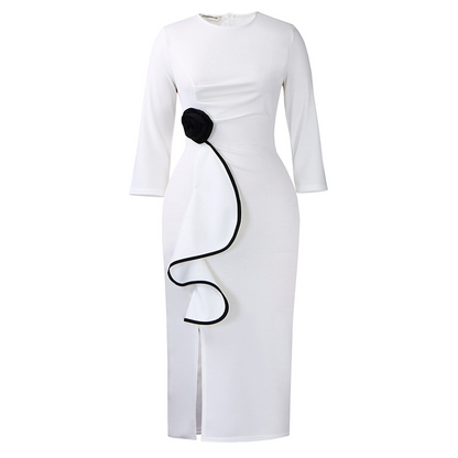 Elegant Round Neck Ruffle Bodycon Dress