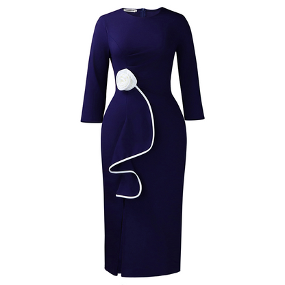 Elegant Round Neck Ruffle Bodycon Dress