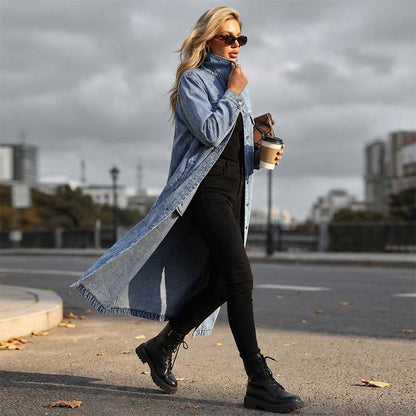 📢📢50%  OFF !! ⏰Women’s Casual Longline Button-Up Denim Coat