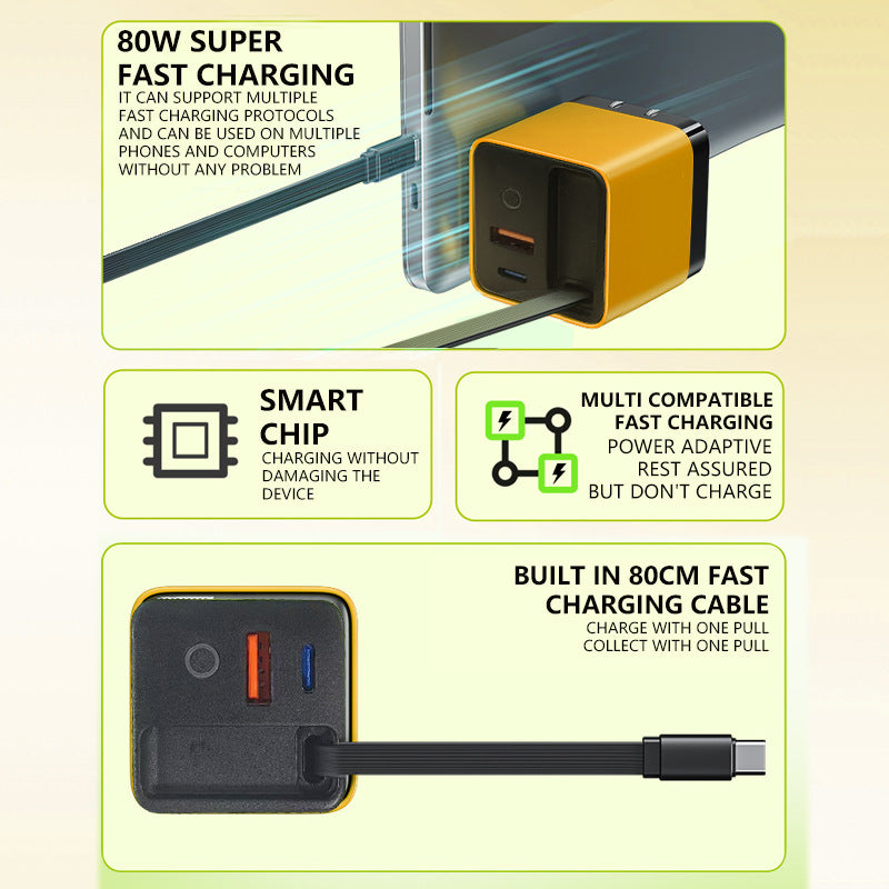 ⌛Only 1 Day Left Of This Offer⏳65W Fast Charging Phone Charger Block with Retractable 80cm Type-C Cable