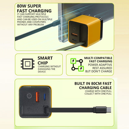 ⌛Only 1 Day Left Of This Offer⏳65W Fast Charging Phone Charger Block with Retractable 80cm Type-C Cable