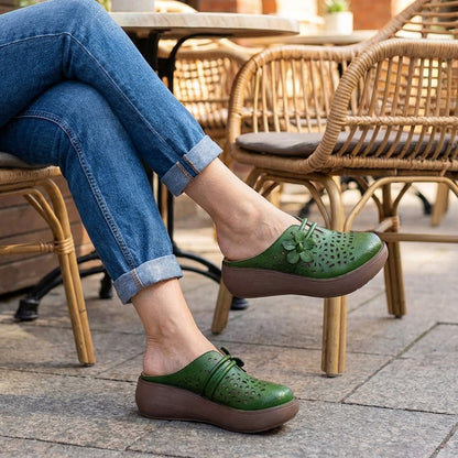 Vintage Floral Hollow-Out Wedge Mules