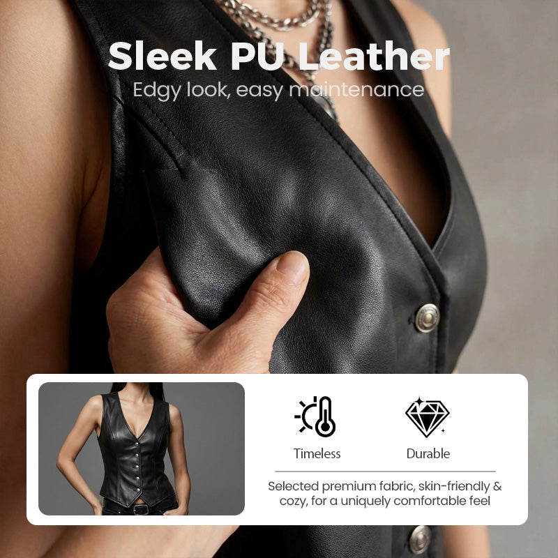 🥳2026 HOT SALE🥳💞50K+ SOLD!💥Women’s PU Leather V-Neck Button-Front Vest