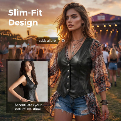 🥳2026 HOT SALE🥳💞50K+ SOLD!💥Women’s PU Leather V-Neck Button-Front Vest