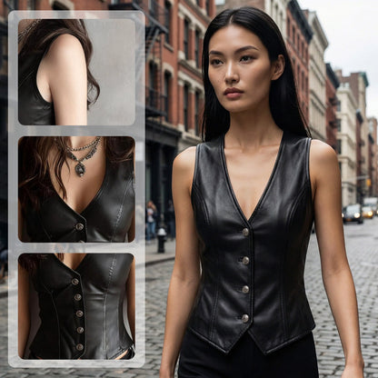 🥳2026 HOT SALE🥳💞50K+ SOLD!💥Women’s PU Leather V-Neck Button-Front Vest