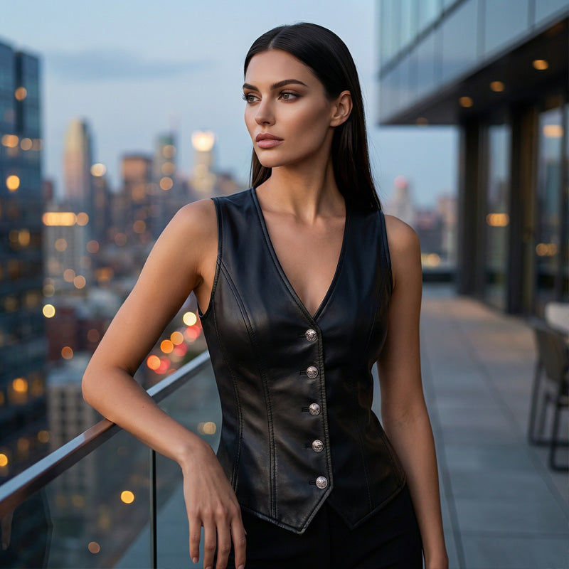 🥳2026 HOT SALE🥳💞50K+ SOLD!💥Women’s PU Leather V-Neck Button-Front Vest