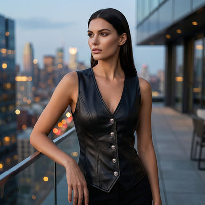 🥳2026 HOT SALE🥳💞50K+ SOLD!💥Women’s PU Leather V-Neck Button-Front Vest