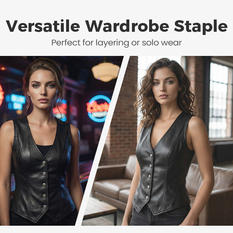 🥳2026 HOT SALE🥳💞50K+ SOLD!💥Women’s PU Leather V-Neck Button-Front Vest