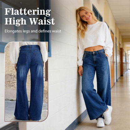 💎 60% OFF! 💎 High-Waist Wide-Leg Jeans with Button Detail – Vintage Flair, Premium Washed Denim & Flattering Silhouette 👖✨