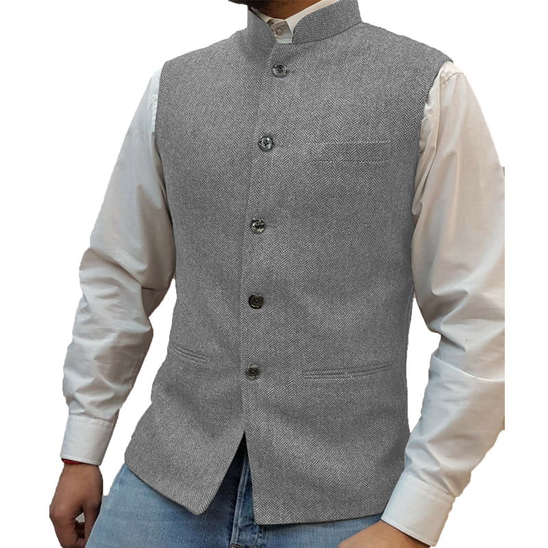 🔥Limited-time offer-Men's Herringbone Waistcoat with Stand Collar