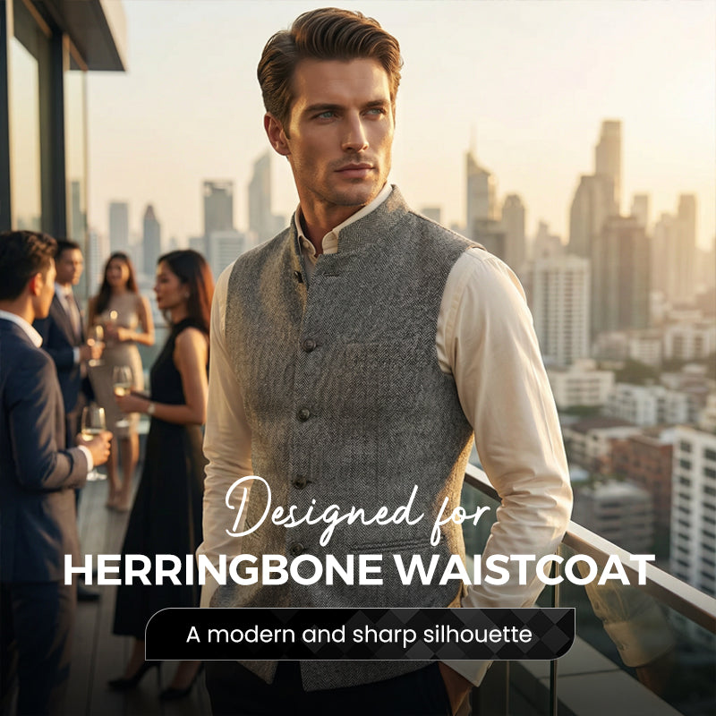 🔥Limited-time offer-Men's Herringbone Waistcoat with Stand Collar