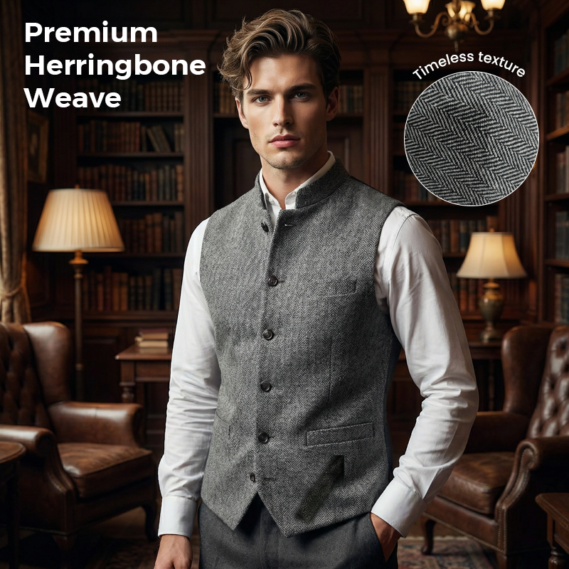 🔥Limited-time offer-Men's Herringbone Waistcoat with Stand Collar