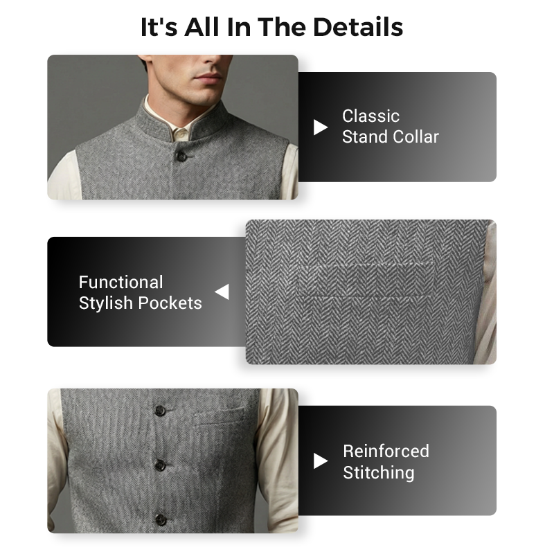 🔥Limited-time offer-Men's Herringbone Waistcoat with Stand Collar