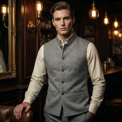 🔥Limited-time offer-Men's Herringbone Waistcoat with Stand Collar