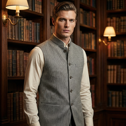 🔥Limited-time offer-Men's Herringbone Waistcoat with Stand Collar