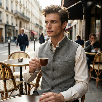 🔥Limited-time offer-Men's Herringbone Waistcoat with Stand Collar