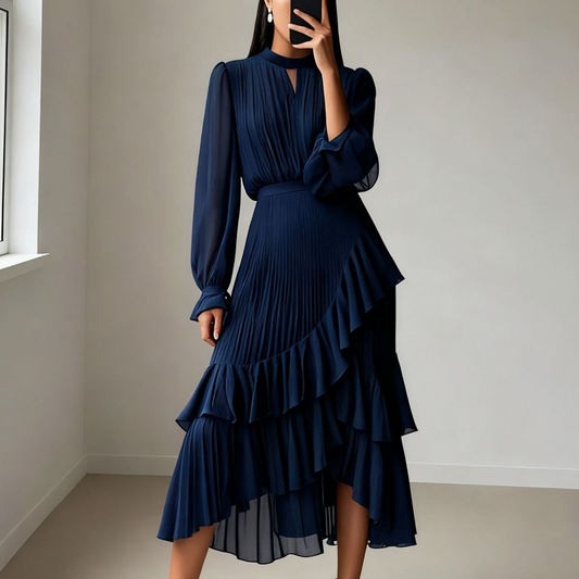 📢📢50% OFF !!!⏰Women's Keyhole Neckline Ruffled Midi Dress