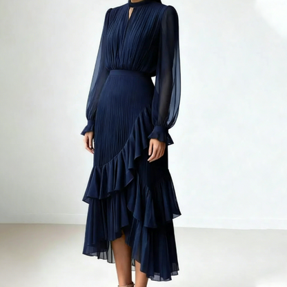 📢📢50% OFF !!!⏰Women's Keyhole Neckline Ruffled Midi Dress