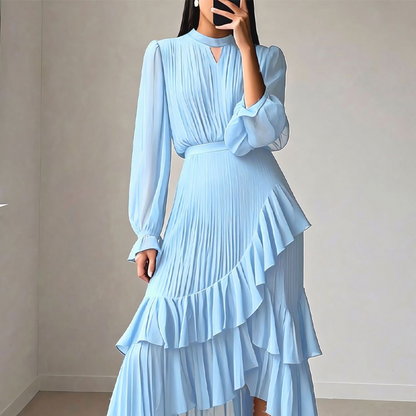 📢📢50% OFF !!!⏰Women's Keyhole Neckline Ruffled Midi Dress