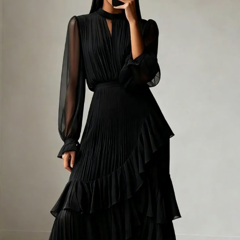 📢📢50% OFF !!!⏰Women's Keyhole Neckline Ruffled Midi Dress