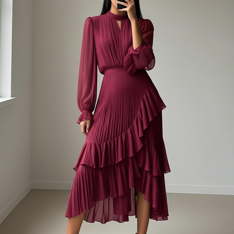 📢📢50% OFF !!!⏰Women's Keyhole Neckline Ruffled Midi Dress
