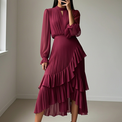 📢📢50% OFF !!!⏰Women's Keyhole Neckline Ruffled Midi Dress