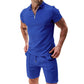 Summer Casual Zip-Neck Shirt & Shorts Set