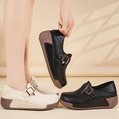 Women's Platform Round-Toe Loafers with Buckle