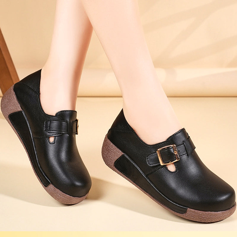 Women's Platform Round-Toe Loafers with Buckle