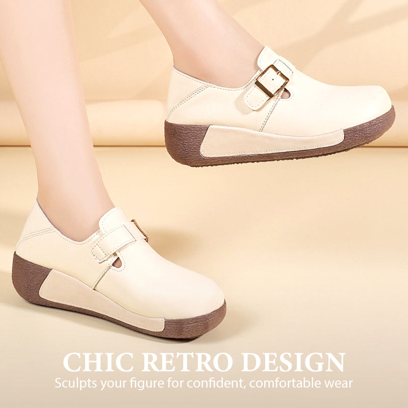 Women's Platform Round-Toe Loafers with Buckle