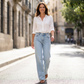 High-Waist Wide-Leg Jeans with Frayed Hem