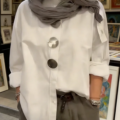🔥Limited-time offer-Women's Oversized Button-Down Shirt with Statement Buttons