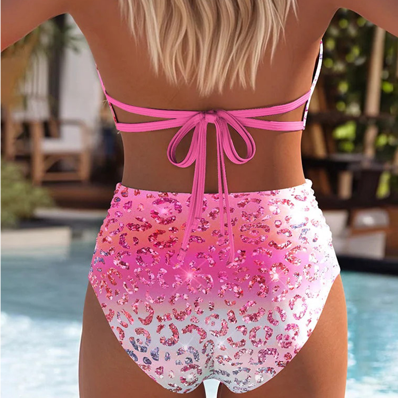 📢📢50% OFF !!!⏰Gradient Leopard Print High-Waisted Bikini Set