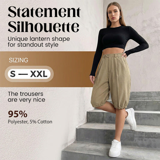 High-Waist Pleated Lantern Shorts