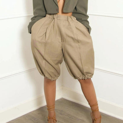 High-Waist Pleated Lantern Shorts